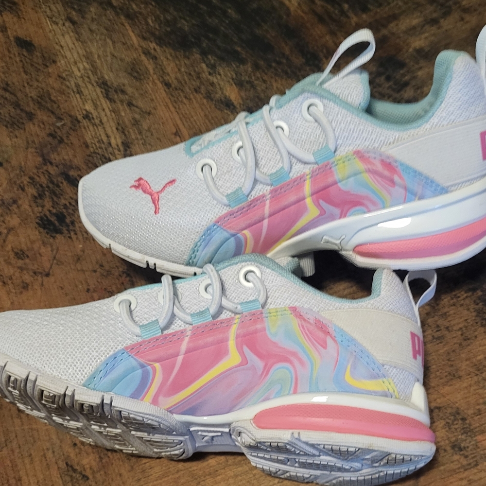 Puma Kids' White and Pink Athletic Shoes